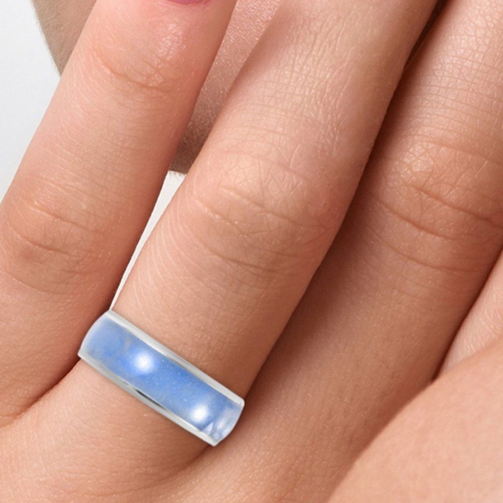 Glow in The Dark Resin Band Ring in Stainless Steel Size 6 Blue - Picture 3 of 6